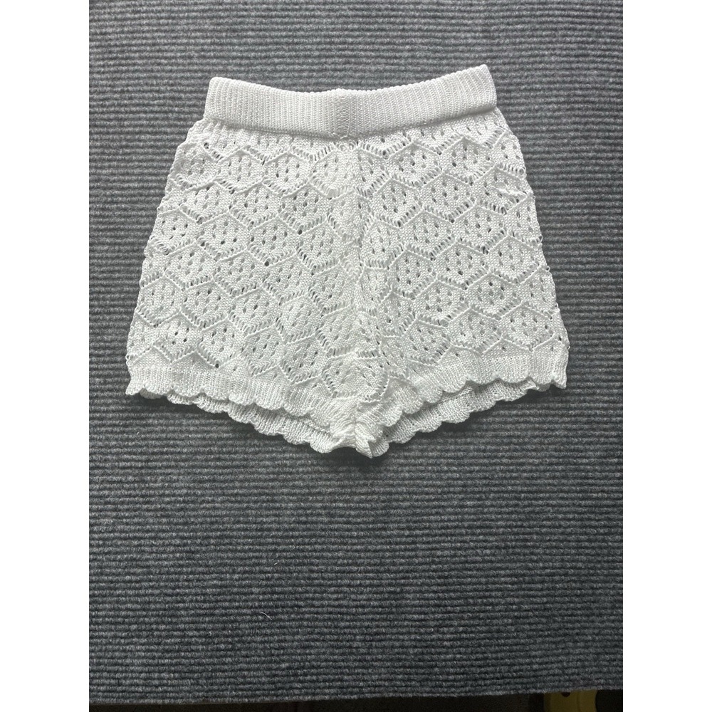 Women's Crochet 2 PC Beach Swim Coverup Set Short Sleeve & Shorts Sexy White XS - Picture 5 of 13
